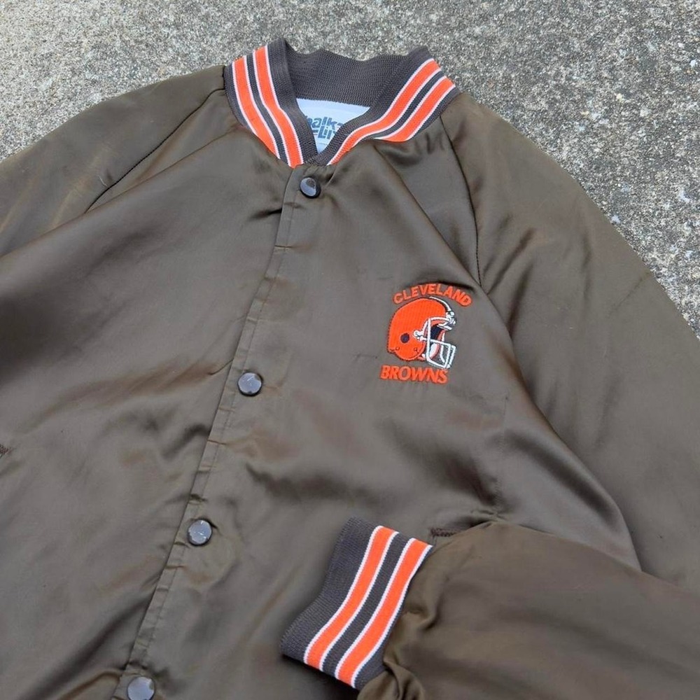 Vintage 90s Chalk Line Cleveland Browns Satin Bomber Jacket Brown Medium b3